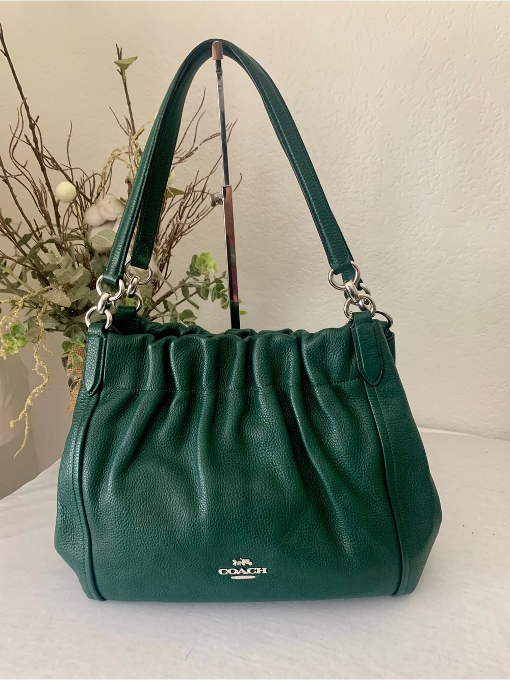 COACH Maya Dark Ivy Green Pebbled Leather Hobo/Shoulder Bag